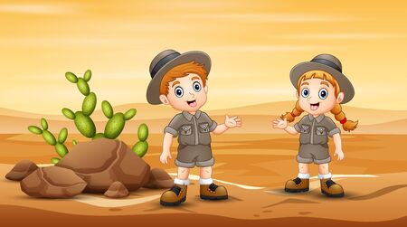 The scouts are exploring in desert fieldのイラスト素材