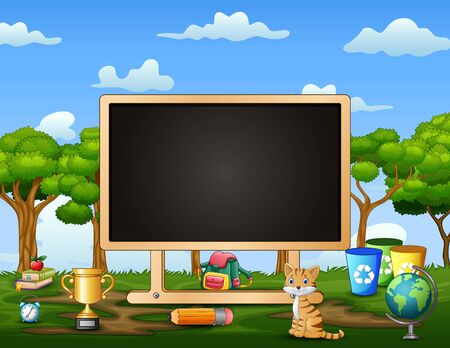 Blackboard with learning equipment in the middle of natureのイラスト素材
