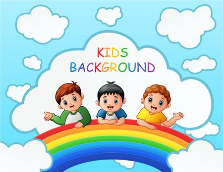 Three boys over the rainbow illustrationのイラスト素材