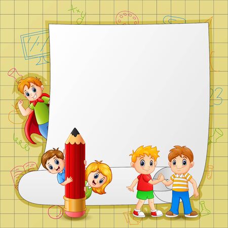 Paper template with happy kidsのイラスト素材