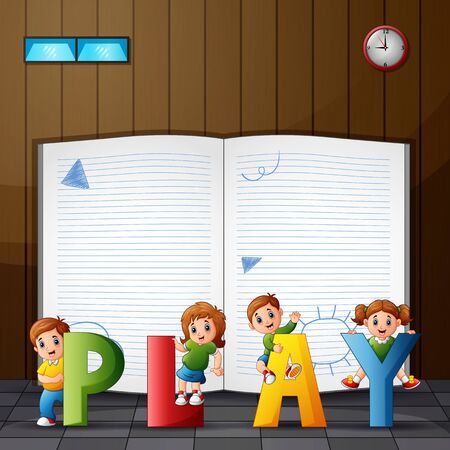 Border template with open book indoorのイラスト素材