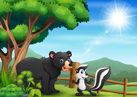 A bear and skunk under the treeのイラスト素材
