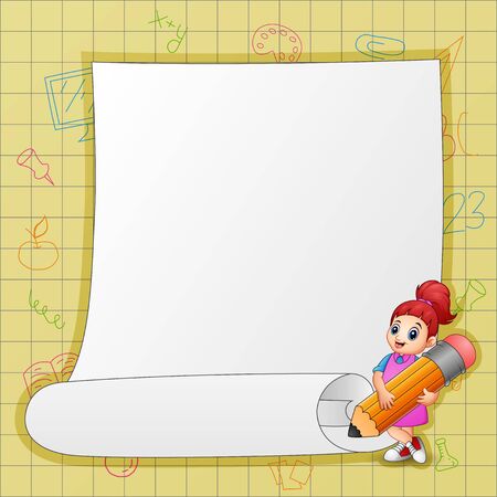 Border template with girl holding a pencilのイラスト素材