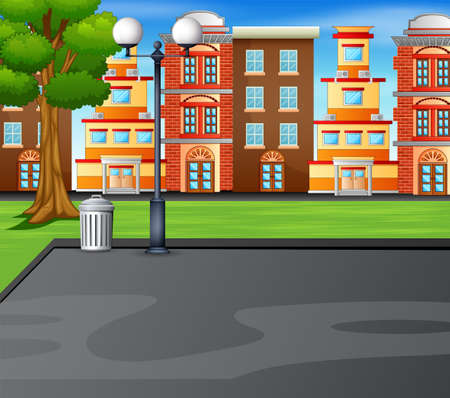 Cartoon background with sport field in city parkのイラスト素材