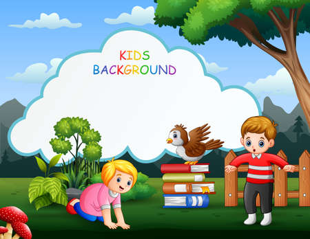 Kids background template with happy childrenのイラスト素材