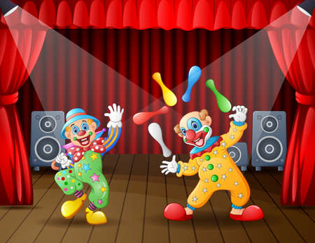 Two clown attractions on the stageのイラスト素材