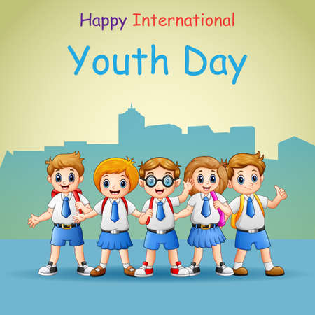 Happy International Youth Day with happy student standingのイラスト素材