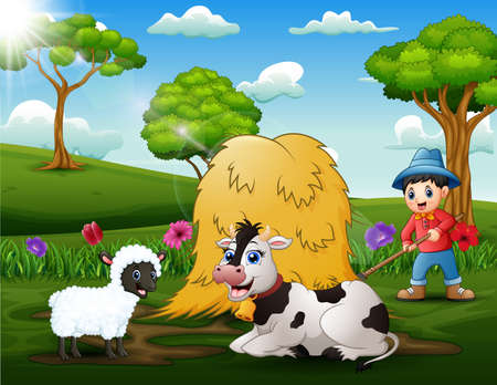 A young farmer working in the parkのイラスト素材