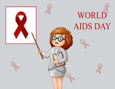 A woman shows a red ribbon sign on world AIDS dayのイラスト素材