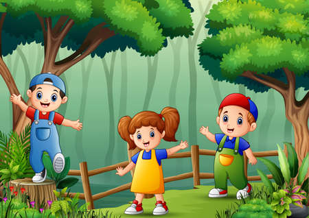 Happy children playing in the parkのイラスト素材