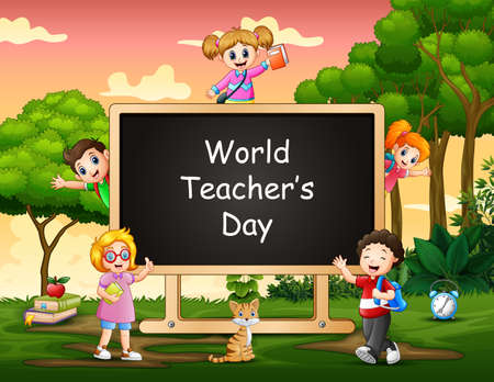 World Teachers Day concept with student on the signのイラスト素材