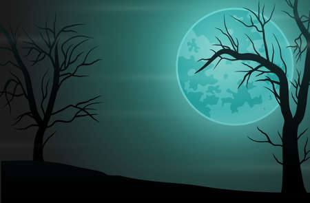 Spooky forest night background with full moonのイラスト素材