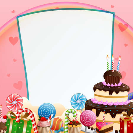 Happy birthday background with cake and candiesのイラスト素材