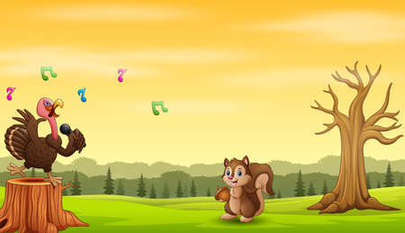 Cartoon a turkey singing in autumnのイラスト素材
