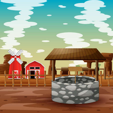A well with farm in the desert illustrationのイラスト素材
