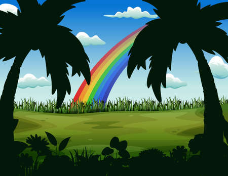 Nature landscape with rainbow illustrationのイラスト素材