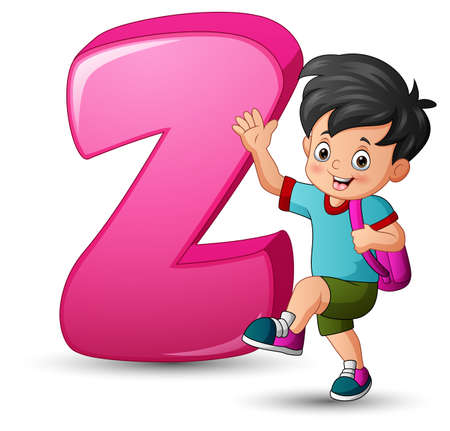 Illustration of alphabet Z with a school boy posingのイラスト素材