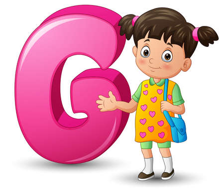 Illustration of alphabet G with a school girl standingのイラスト素材