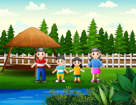 Illustration of the family in the parkのイラスト素材