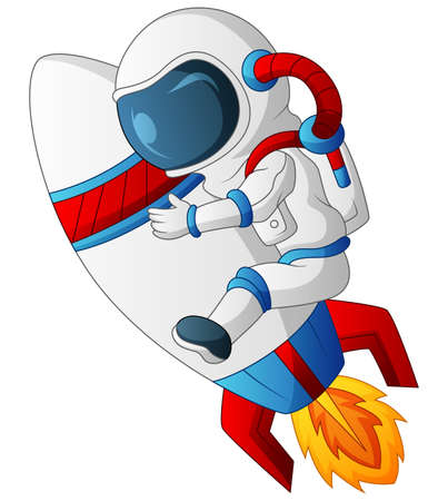 Cartoon illustration of astronaut riding on rocketのイラスト素材