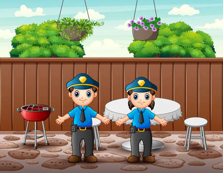 The police officer in the restaurant illustrationのイラスト素材