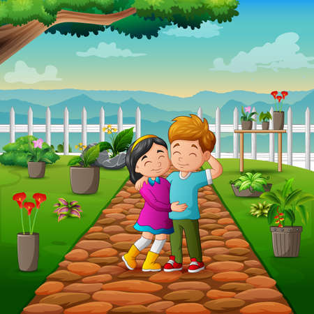 A couple walking in the parkのイラスト素材