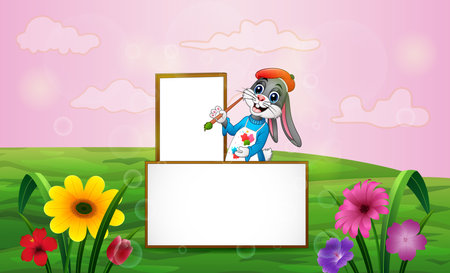Cheerful a rabbit paint in the green fieldのイラスト素材