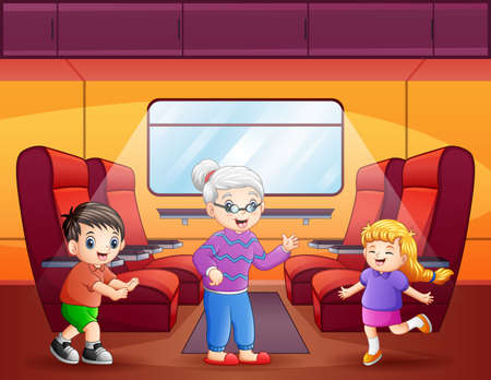 Cheerful a grandmother with her grandson in the trainのイラスト素材