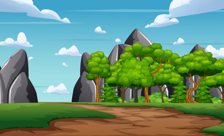 Background of dirt road and trees illustrationのイラスト素材