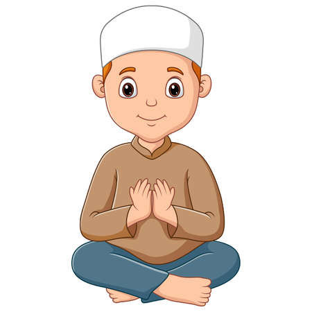 Illustration of a male Muslim praying isolated on white backgroundのイラスト素材