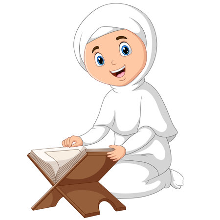 Muslim woman is reading the Quran illustrationのイラスト素材