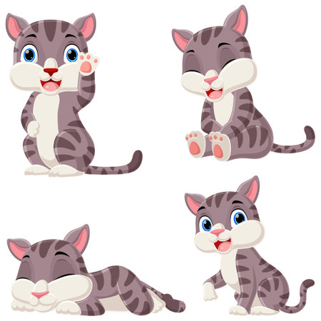 Set of cute little cats cartoonのイラスト素材