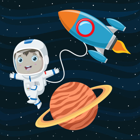 Cute children cartoon in the outer spaceのイラスト素材