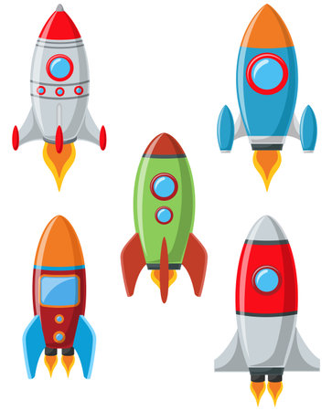 Set of space rocket start up launchのイラスト素材