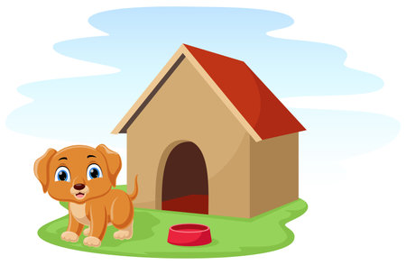 Cute dog cartoon in kennelのイラスト素材