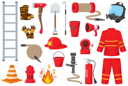 Set of firefighting elements cartoonのイラスト素材