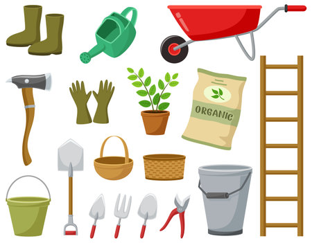 Set of gardening elements cartoonのイラスト素材
