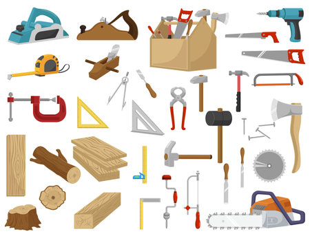 Set of carpenter elements collectionのイラスト素材