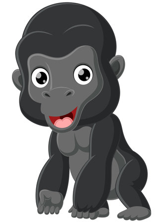 Cute baby gorilla cartoon on white backgroundのイラスト素材