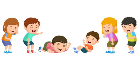 Set of cute children cartoon laughingのイラスト素材