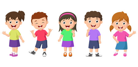 Cute kids cartoon with different expressionsのイラスト素材
