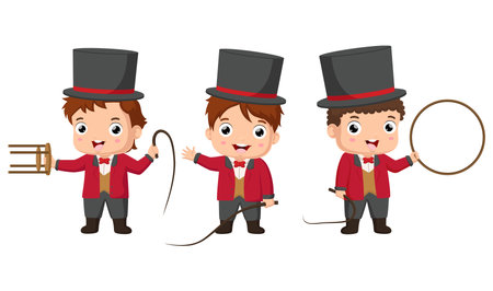 Set of cute circus trainer cartoon on a white backgroundのイラスト素材
