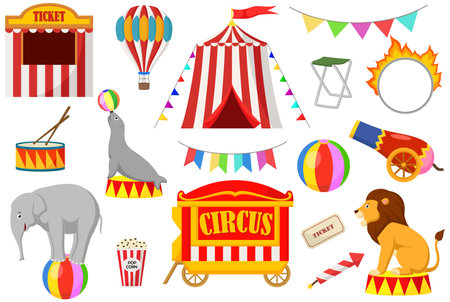 Set of circus elements on a white backgroundのイラスト素材