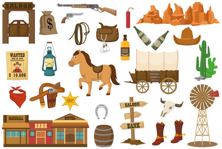 Set of wild west elements on a white backgroundのイラスト素材