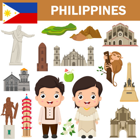 Set of Philippines famous landmarksのイラスト素材