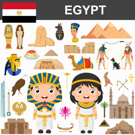 Set of Egypt famous landmarksのイラスト素材