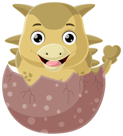Cute baby ankylosaurus cartoon hatching from eggのイラスト素材