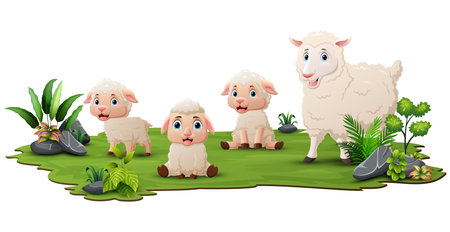 Cute family sheep cartoon in the grassのイラスト素材