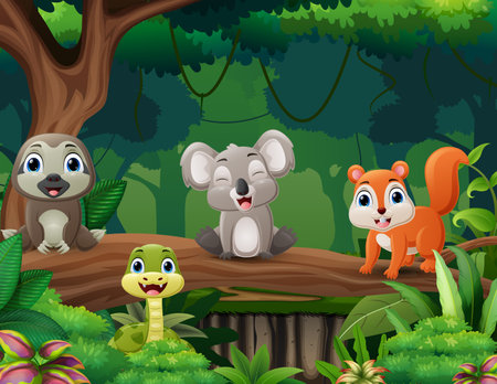 Cartoon wild animals in the jungleのイラスト素材
