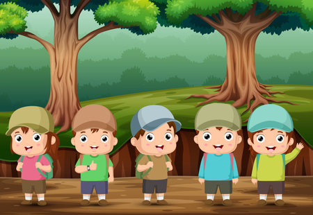 Happy children playing in the parkのイラスト素材